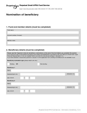 Perpetual Small APRA Fund Beneficiary Nomination