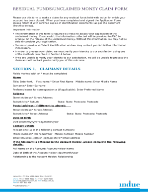 Residual Funds Unclaimed Money Claim Form