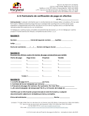 Maryland Cash Payment Verification Form