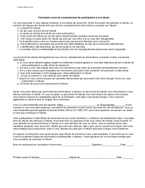 French Research Study Consent Form