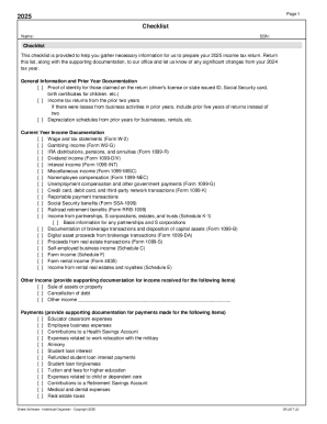 2025 US Federal Income Tax Return Checklist