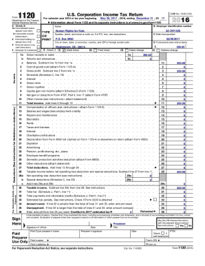 US Corporation Income Tax Return Form 1120