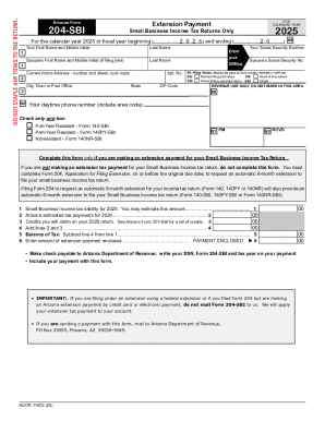Arizona Form 204-SBI Small Business Income Tax Extension Payment