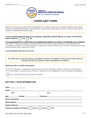 Illinois State Treasurer Complaint Form