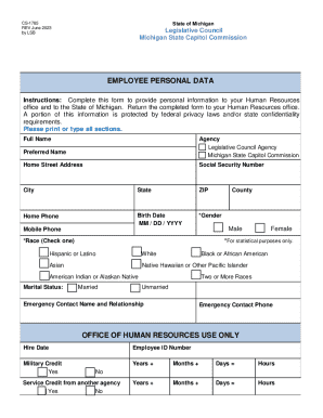 Michigan Employee Personal Data Form