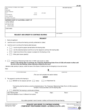 Request and Order to Continue Hearing JV-251