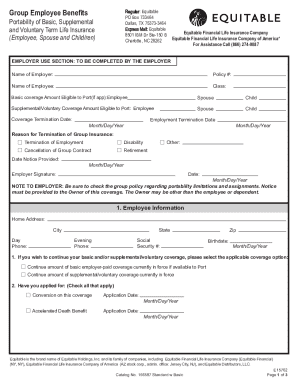 Equitable Employee Benefits Portability Form