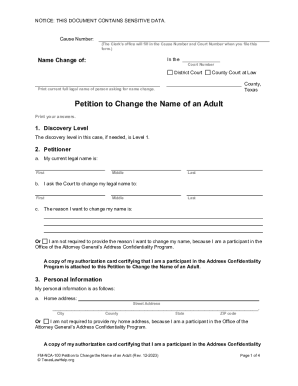 Texas Adult Name Change Petition