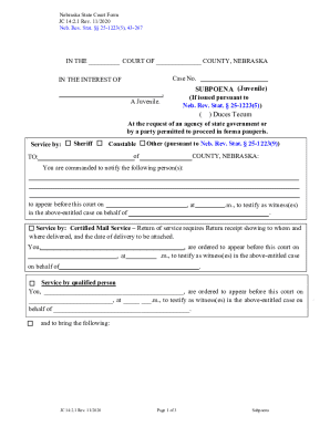 Nebraska Juvenile Subpoena Form