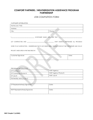 Weatherization Assistance Program Job Completion Form