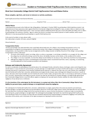 Field Trip Excursion Form and Waiver Notice