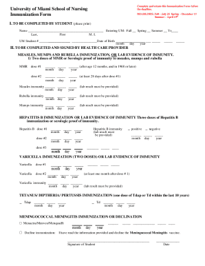 University of Miami School of Nursing Immunization Form