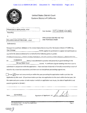 Pro Hac Vice Application