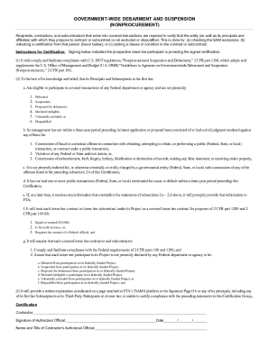 Government-Wide Debarment and Suspension Certification