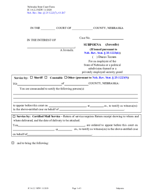 Nebraska Juvenile Subpoena Form