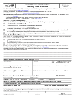 IRS Form 14039 Identity Theft Affidavit