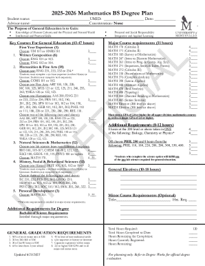 2025-2026 Mathematics BS Degree Plan