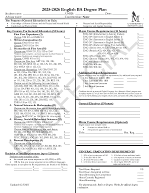 2025-2026 English BA Degree Plan