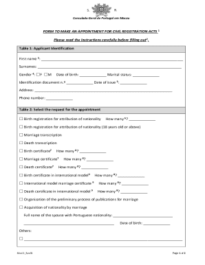 Portugal Civil Registration Appointment Form