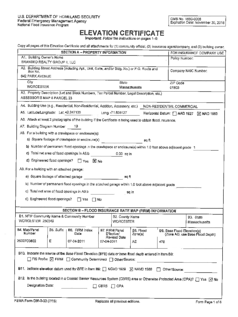 FEMA Elevation Certificate Form 086-0-33 - Blank Fillable Template ...