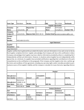 Supplier Information and Product Compliance Form