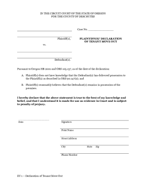 Oregon Tenant Move Out Declaration