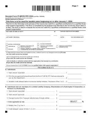 Georgia Form 2024 Qualified Foster Child Donation Credit Computation