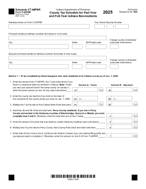 Indiana County Tax Schedule for Nonresidents