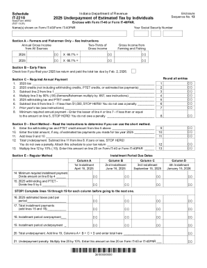 Indiana IT-2210 Underpayment of Estimated Tax