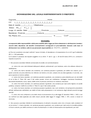 DICHIARAZIONE DEL LEGALE RAPPRESENTANTE O PREPOSTO