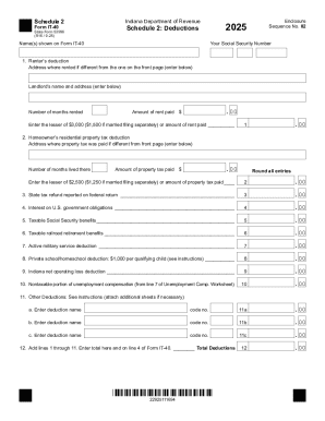 Indiana IT-40 Schedule 2 Deductions Form