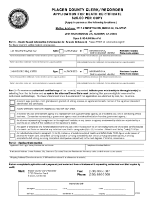 California Death Certificate Application