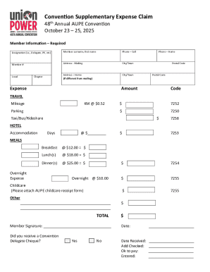 AUPE Convention Supplementary Expense Claim