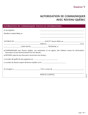 Quebec Tax Authorization Form