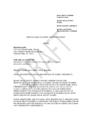 Irrevocable Standby Letter of Credit