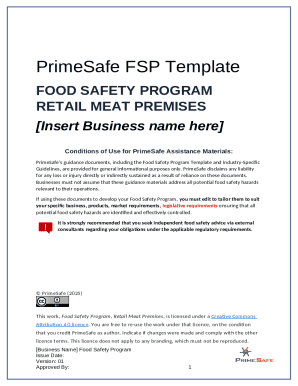 PrimeSafe Food Safety Program Template