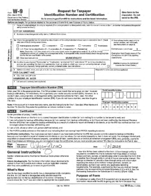 IRS Form W-9 Taxpayer Identification and Certification