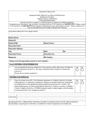 Bortezomib Prescriber Criteria Form