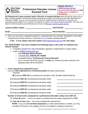 Utah Professional License Renewal Form