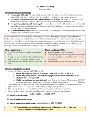 DBT Phone Coaching Orientation Sheet