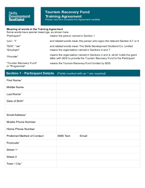 Tourism Recovery Fund Training Agreement