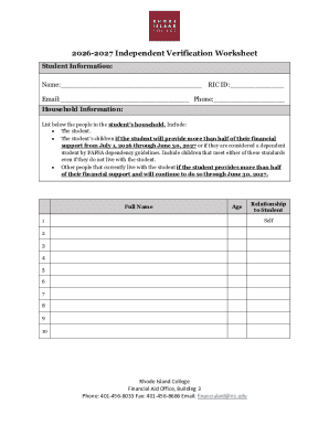 2026-2027 Independent Verification Worksheet