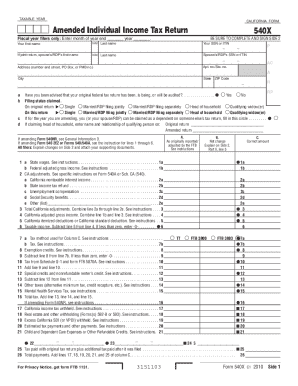 California Amended Individual Income Tax Return 540X