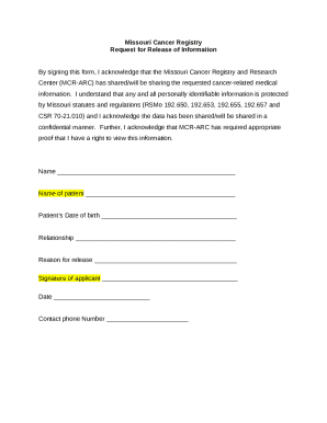 Missouri Cancer Registry Release Form