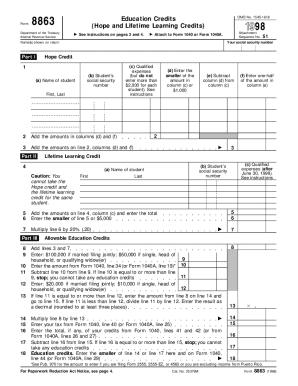 Form 8863 Hope and Lifetime Learning Credits