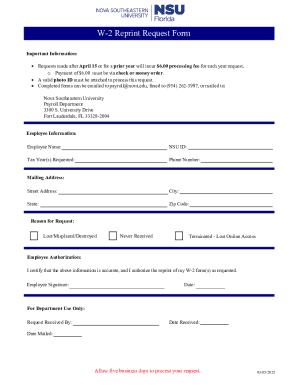 W-2 Reprint Request Form