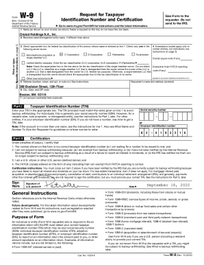 IRS Form W-9 Request for Taxpayer Identification Number and Certification
