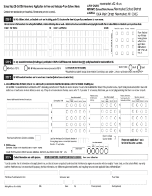 USDA Household Application for Free and Reduced-Price School Meals
