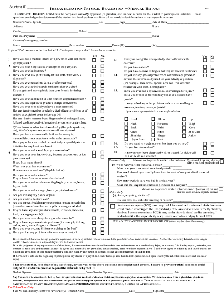 McAllen ISD Preparticipation Physical Evaluation Form - Blank Fillable ...