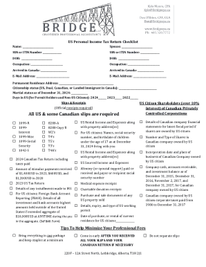 US Personal Income Tax Return Checklist